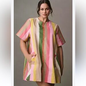 Anthropologie Maeve Emmy Multicolor Striped Swing Mini Dress